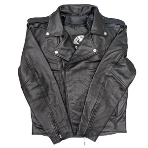 Skeleton Bones Black on Black Classic Style Leather Jacket Front | The Alley