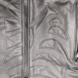 Skeleton Bones Black on Black Classic Style Leather Jacket Closeup | The Alley