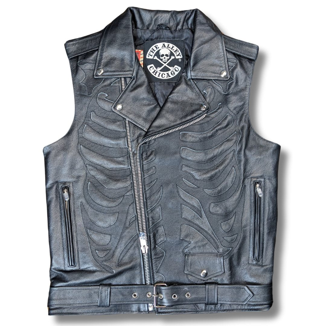 Mens Black Skeleton Bones Jacket Style Vest