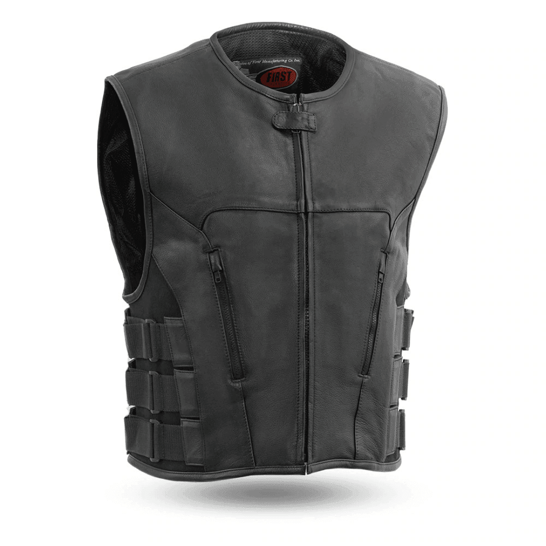 Commando SWAT Style Mens Black Leather Vest