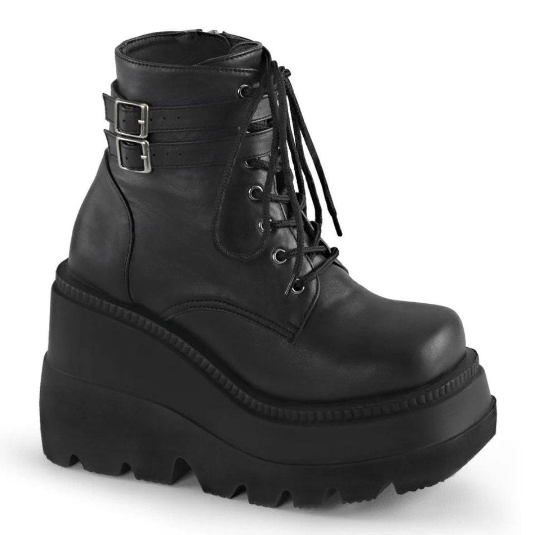 Demonia Shaker-52 Wedge Platform Vegan Leather Boot - The Alley Chicago