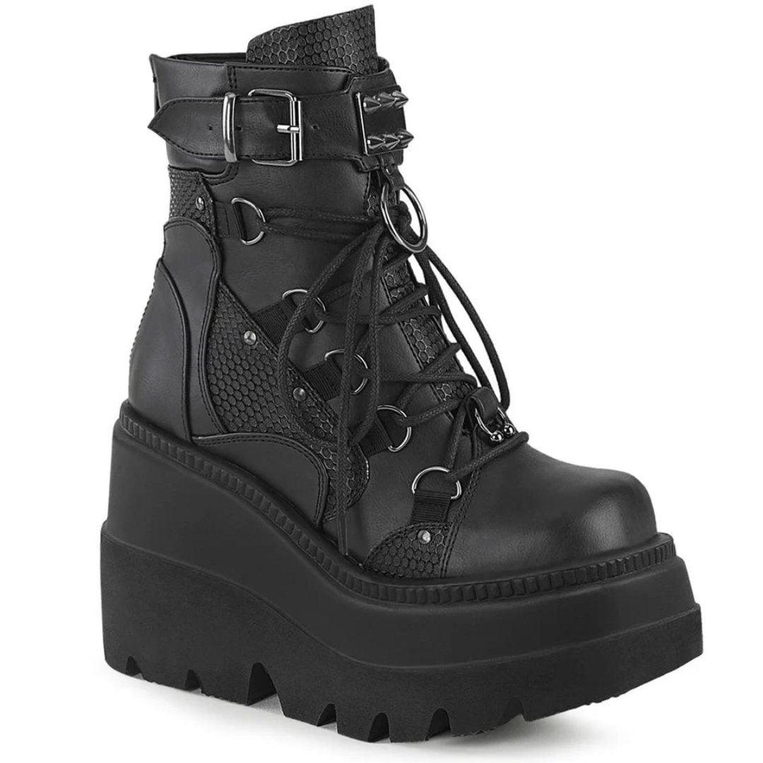 Demonia Shaker-60 Wedge Platform Vegan Leather Boot - The Alley Chicago